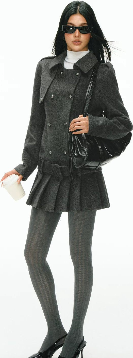 Miranda Double-Breasted Pleat Coat Dress