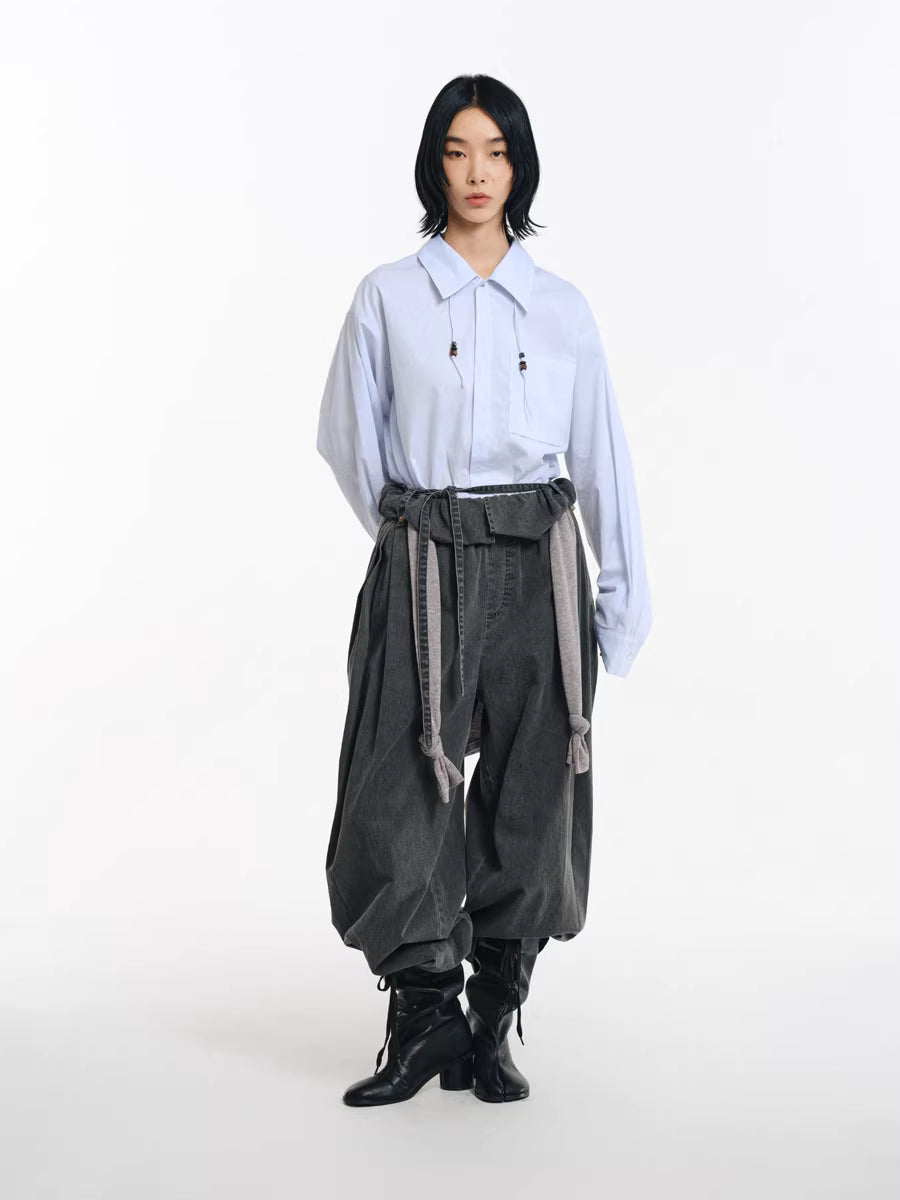 Deconstructed Wide-Leg Charcoal Trousers