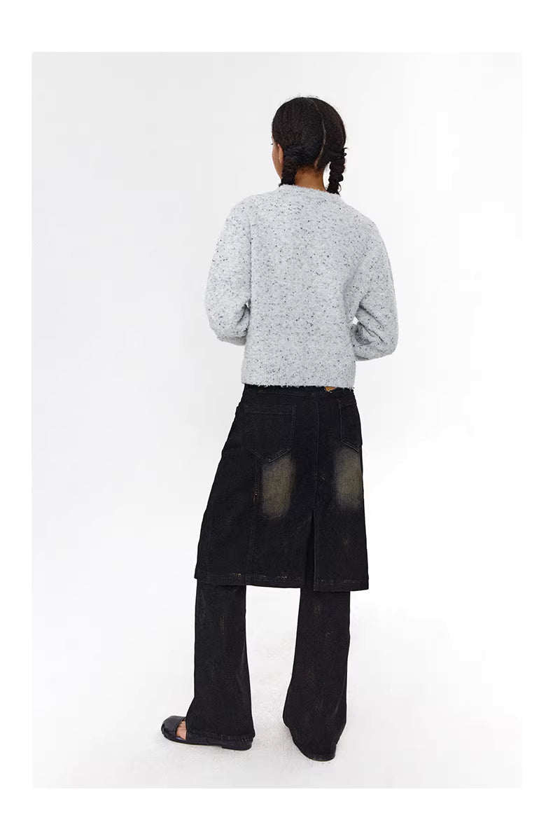 Shadow Wave Denim Skirt-Pant