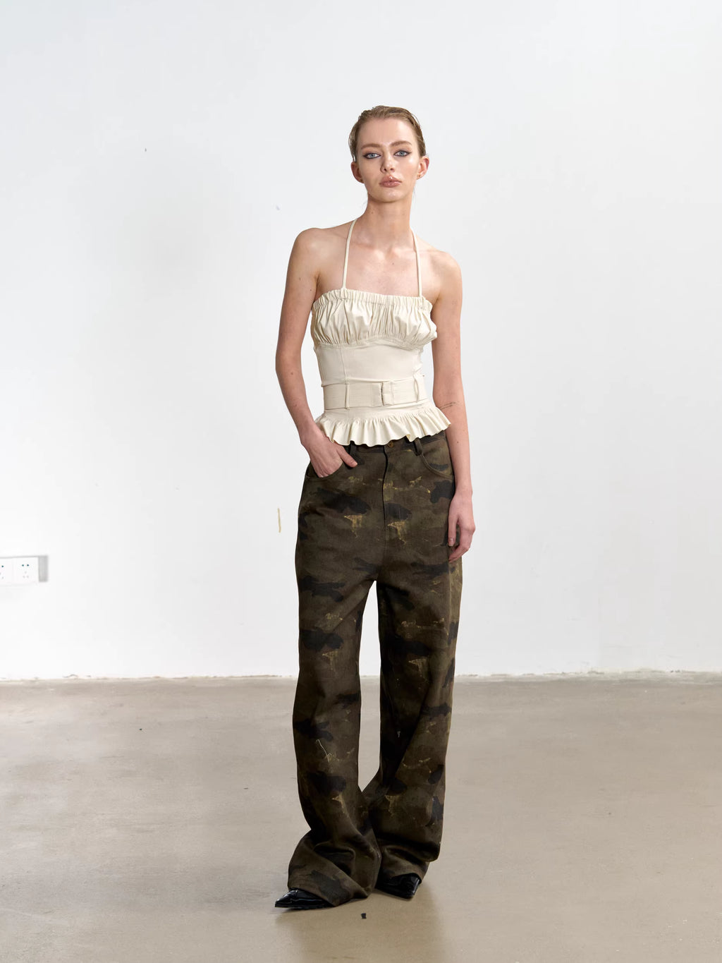 Gathered Corset Halter-Neck Top