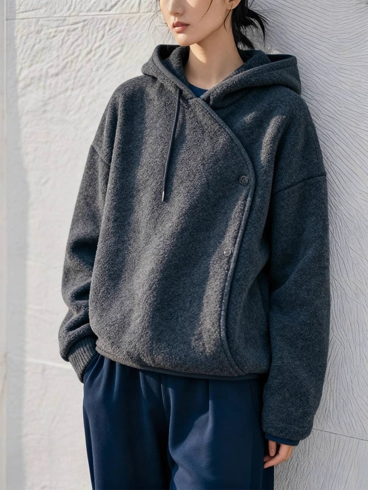 Asymmetric Soft Fleece Hoodie in Grey