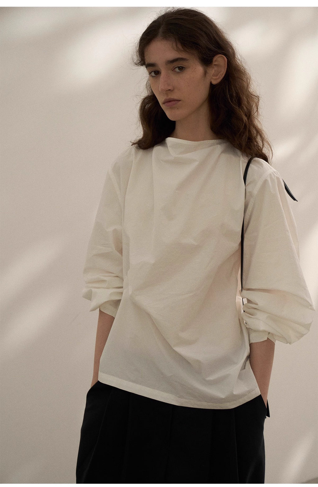 Sculptural Blouse in White or Grey Blue