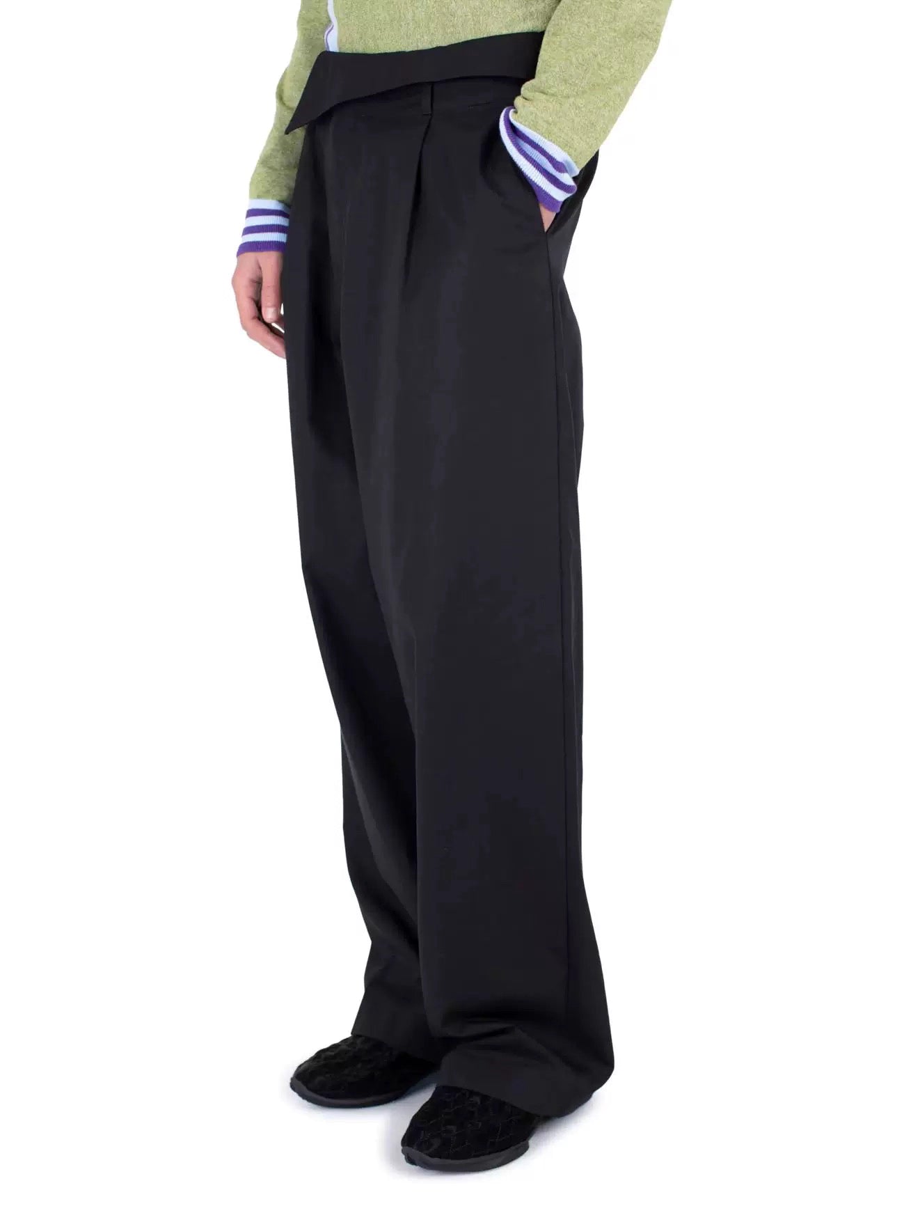 Architectural Drape Pants with Waist Overlap