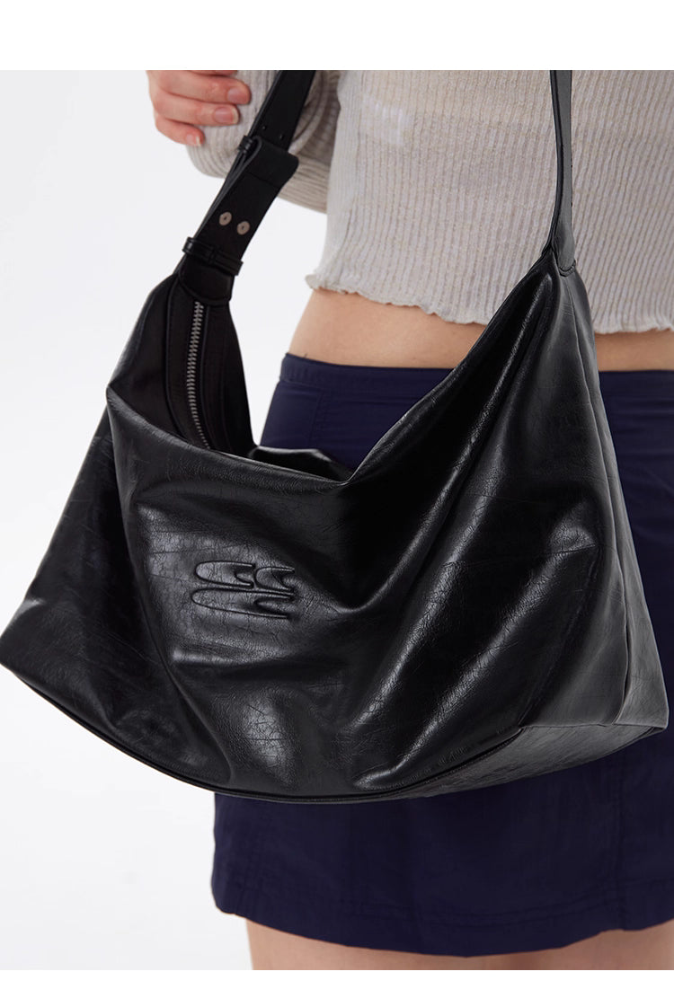 Black Leather Medium Crossbody Bag