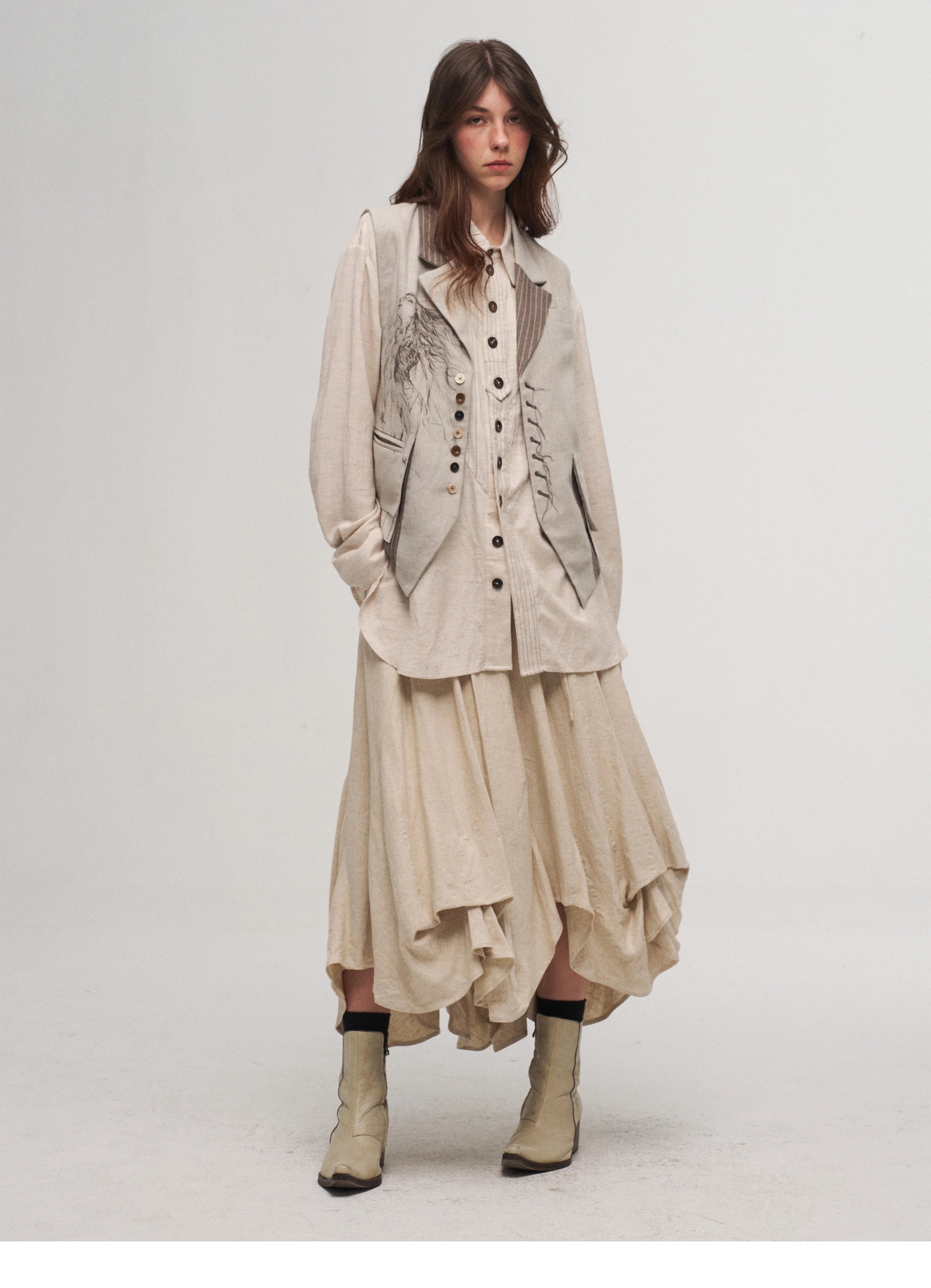 Dune Cascade Linen Skirt