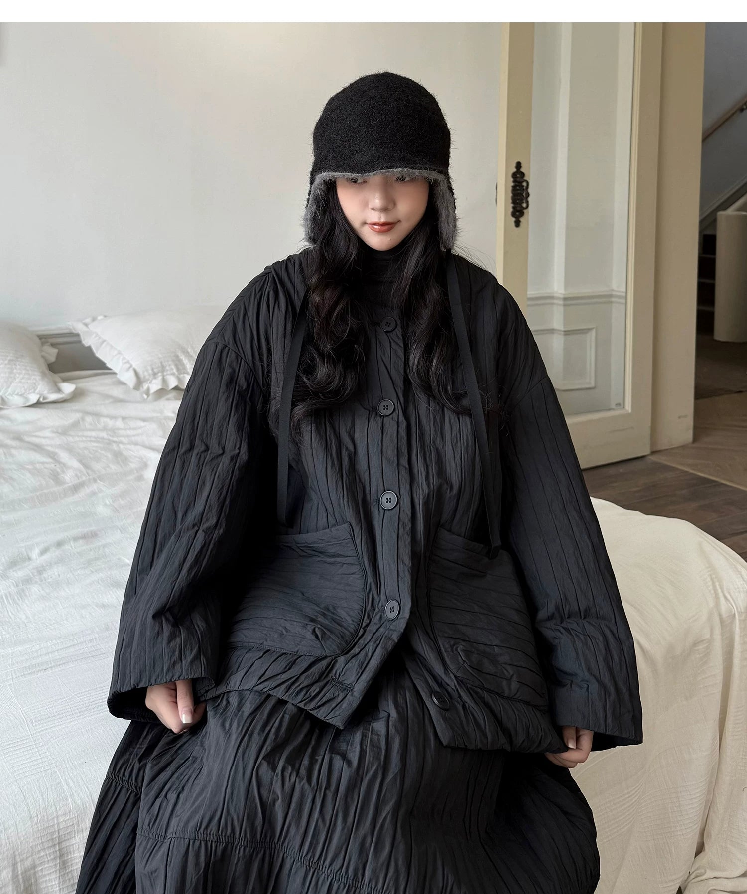 Crinkled Quilted Utility Jacket – Black