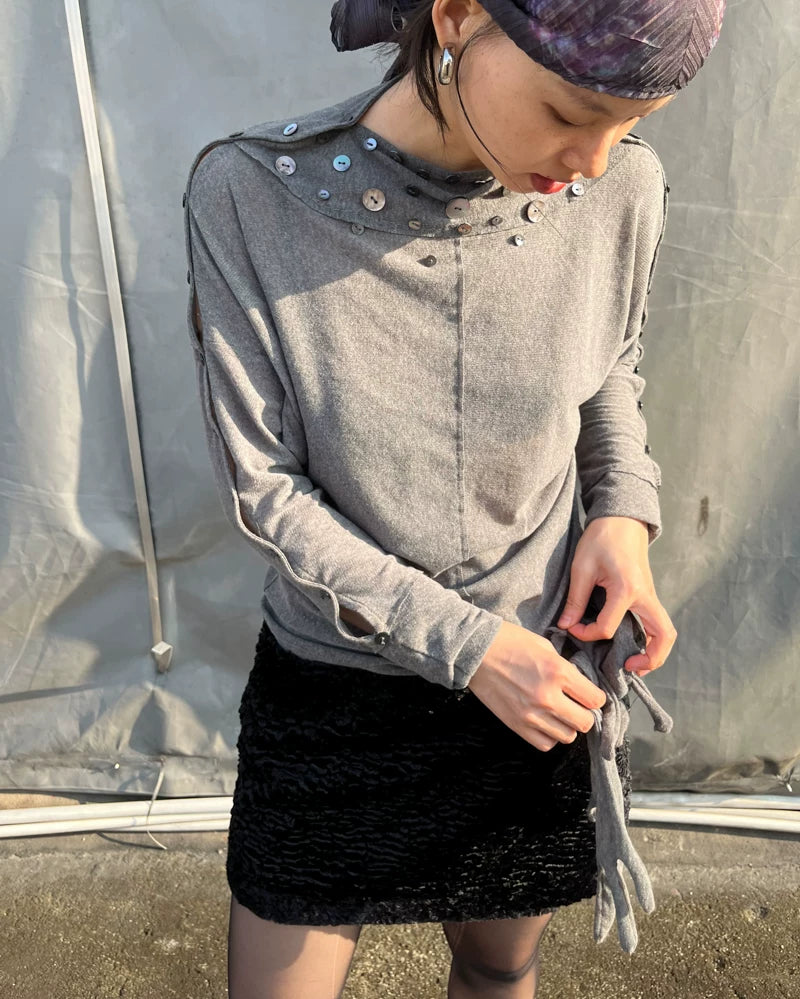 Shell Collar Button Sleeve Jersey Top
