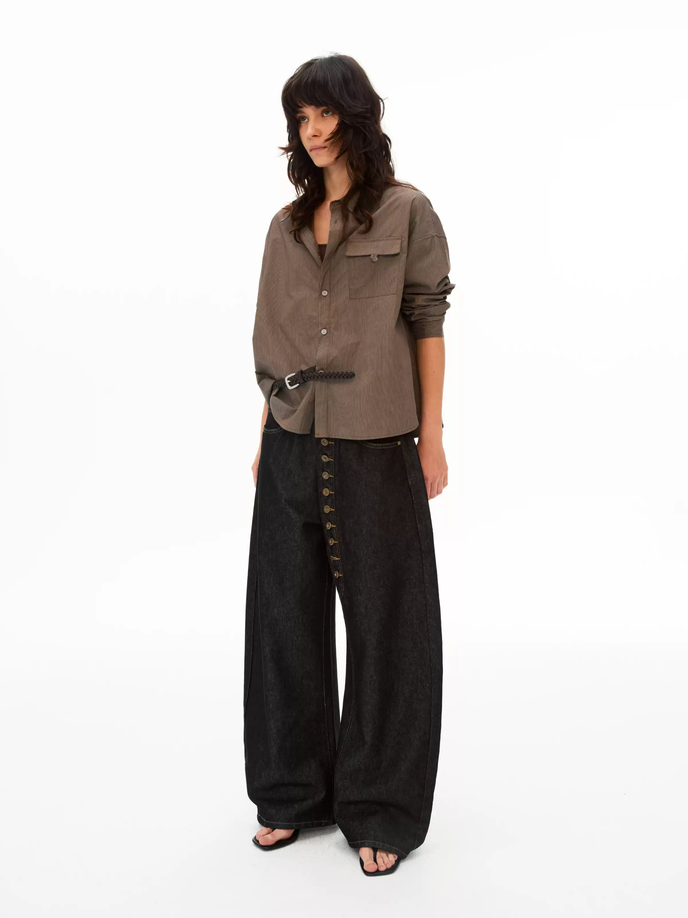 Asymmetric Button Fly Wide-Leg Denim