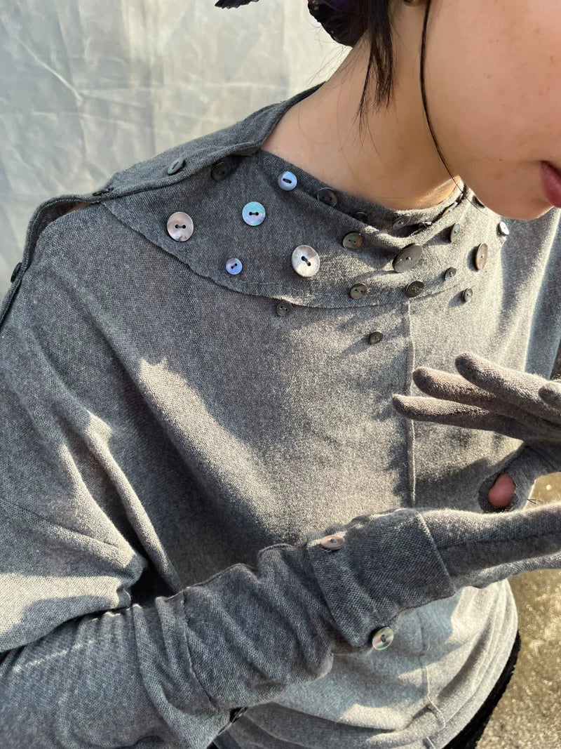 Shell Collar Button Sleeve Jersey Top