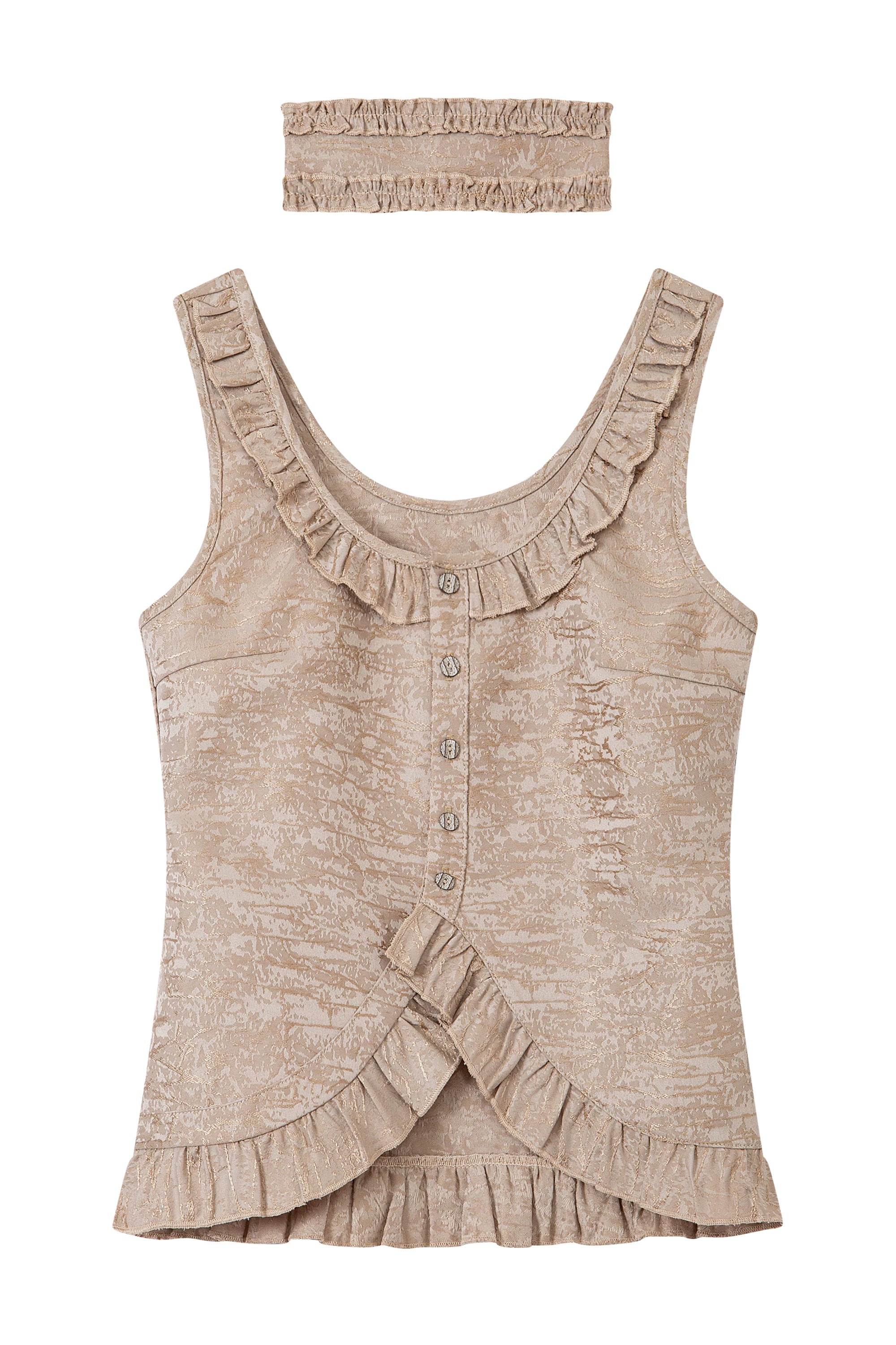 Washed Brocade Ruffle Choker Top