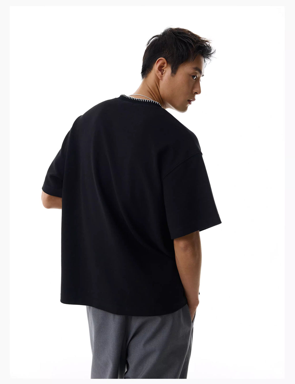 Embroidered Henley T-Shirt in Black Ink or White