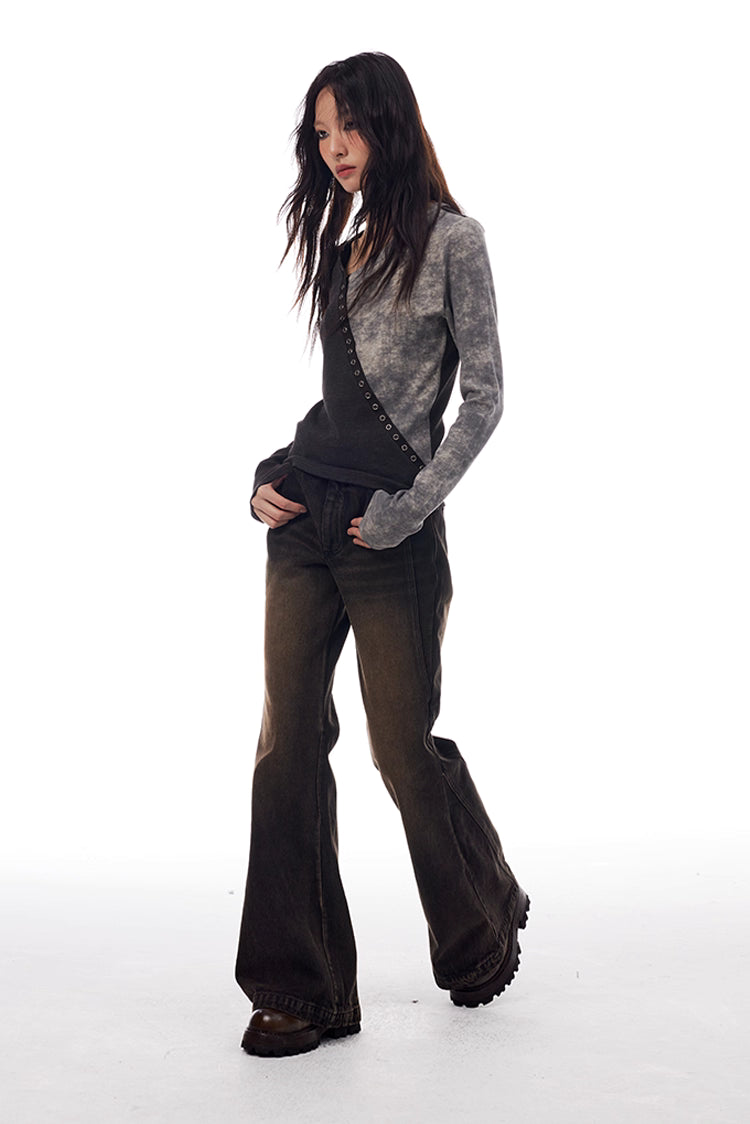 Maillard Washed Distressed Flared Jeans