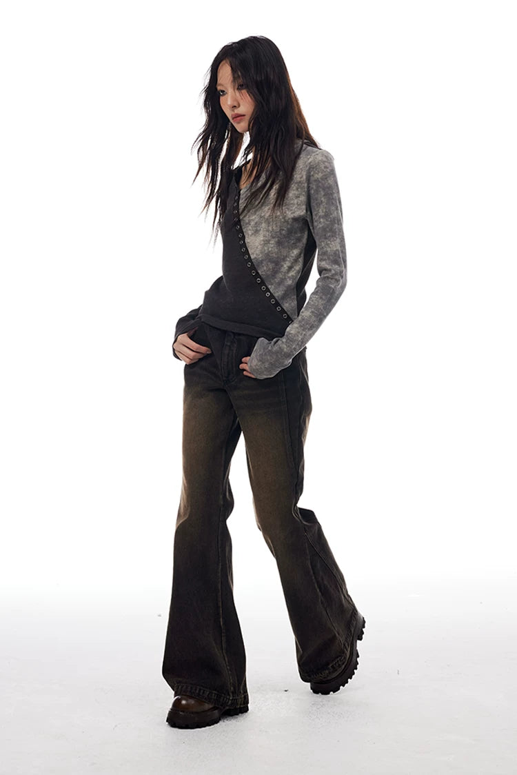 Split Wash Eyelet Long Sleeve Top
