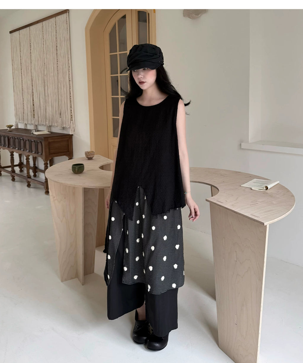 Frayed Asymmetric Linen-Cotton Longline Vest