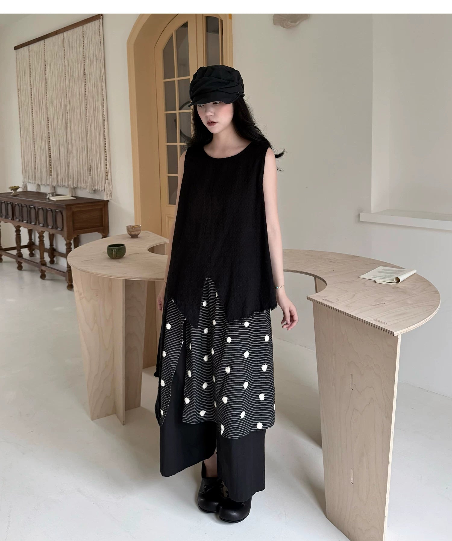 Frayed Asymmetric Linen-Cotton Longline Vest