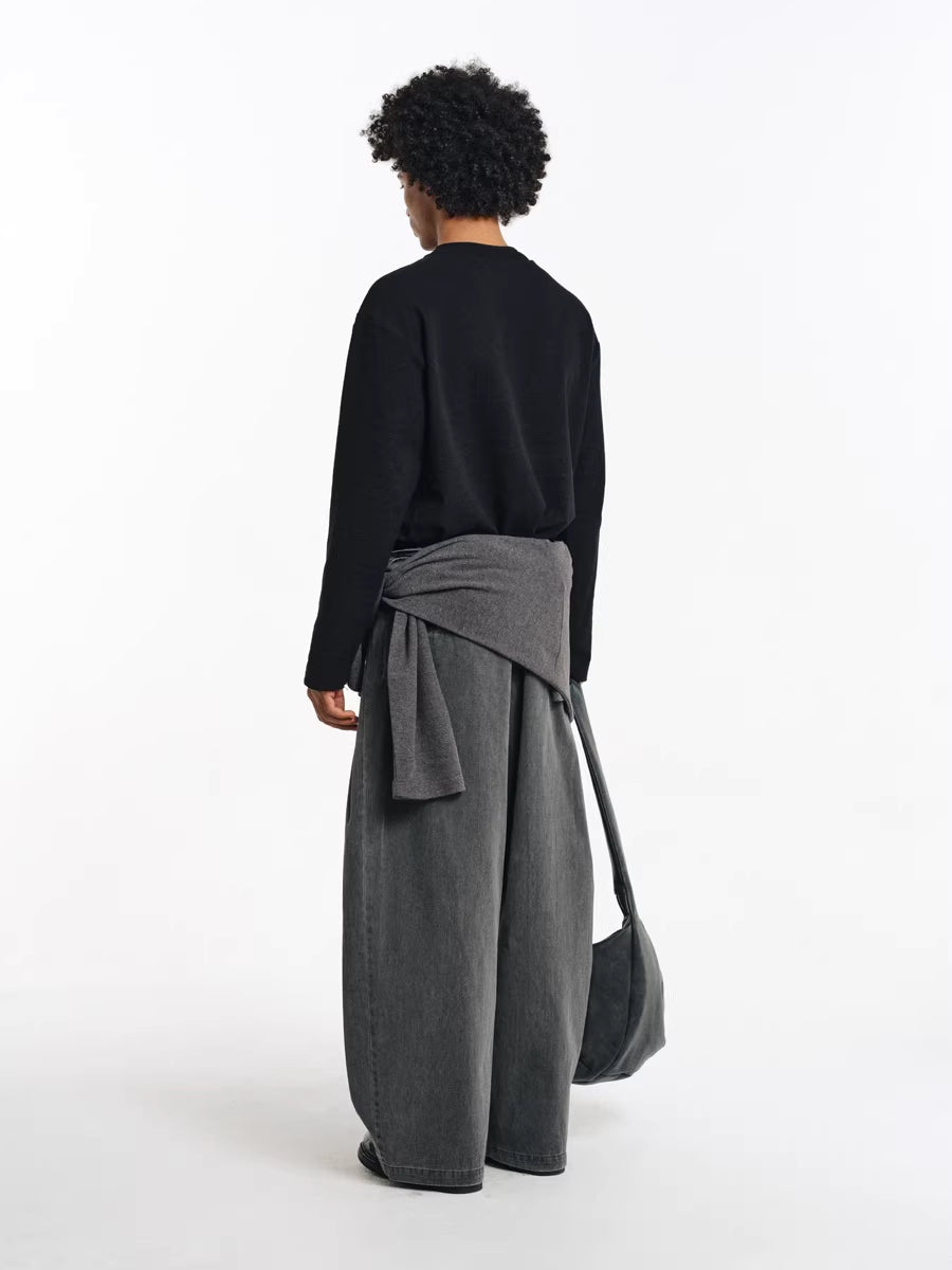 Deconstructed Wide-Leg Charcoal Trousers