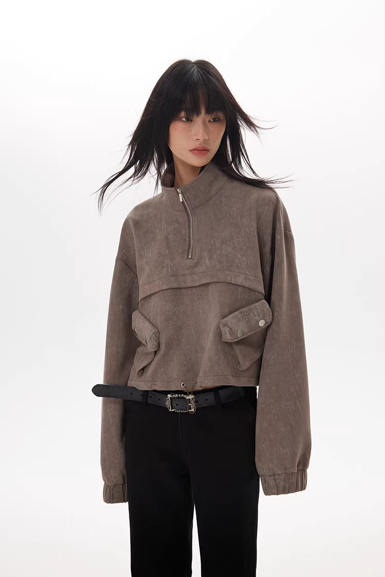 Drawstring Hem Cargo Jacket in Taupe