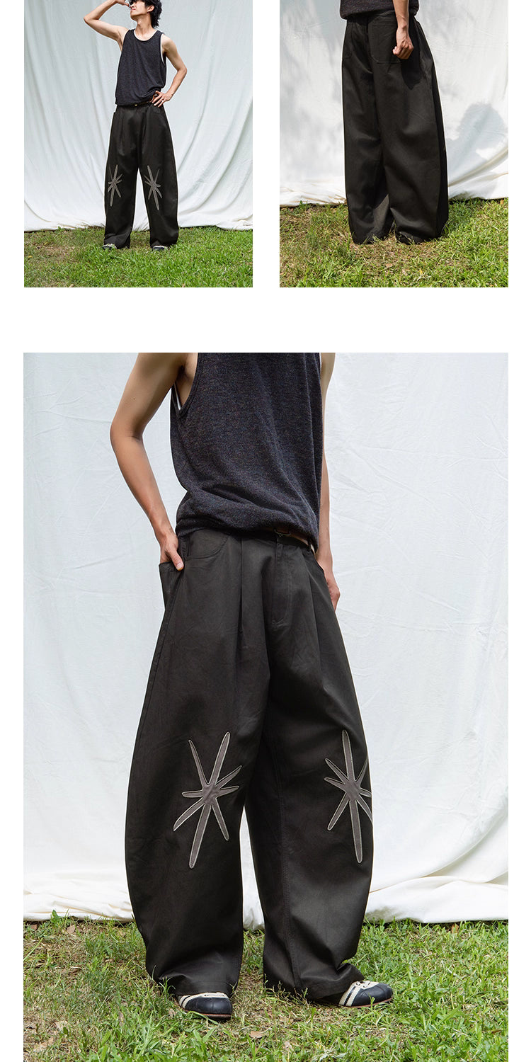 Star Embroidered Curved Blade Pants