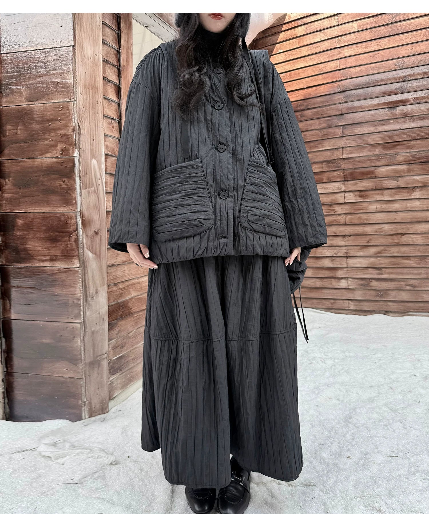 Crinkled Quilted Utility Jacket – Black
