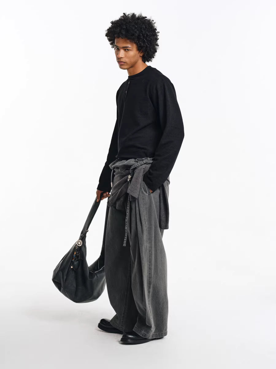 Deconstructed Wide-Leg Charcoal Trousers