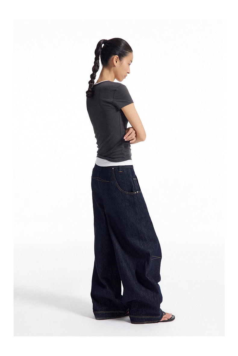 Dark Indigo Barrel-Leg Jeans