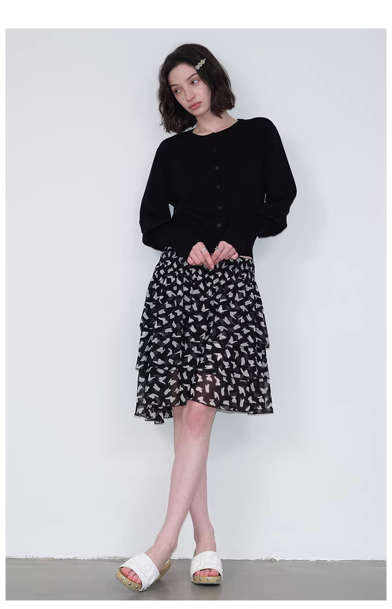 Lantern Sleeve Cardigan in Black Ink or White