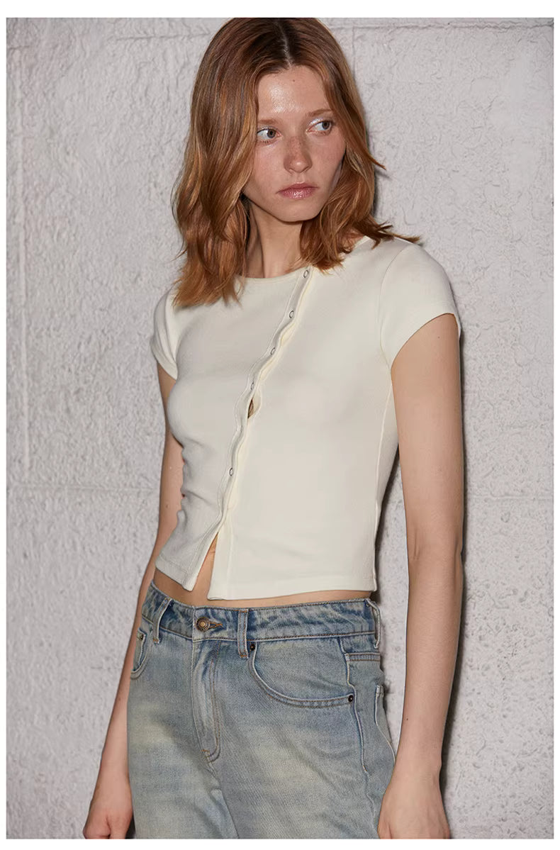 Asymmetric Snap-Front Baby Tee