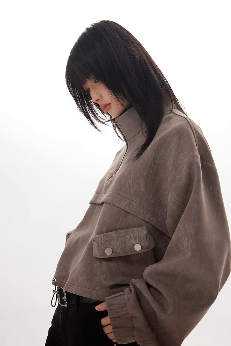 Drawstring Hem Cargo Jacket in Taupe