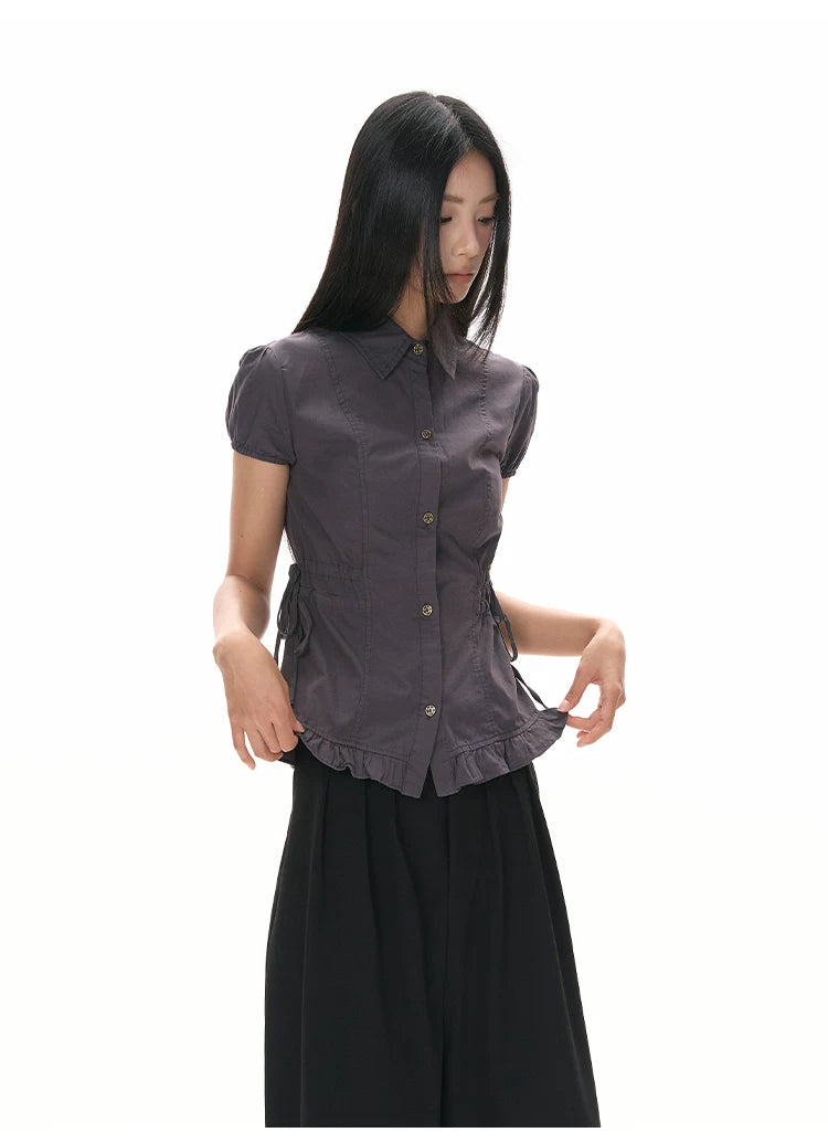Ruched Waist Frill Hem Shirt