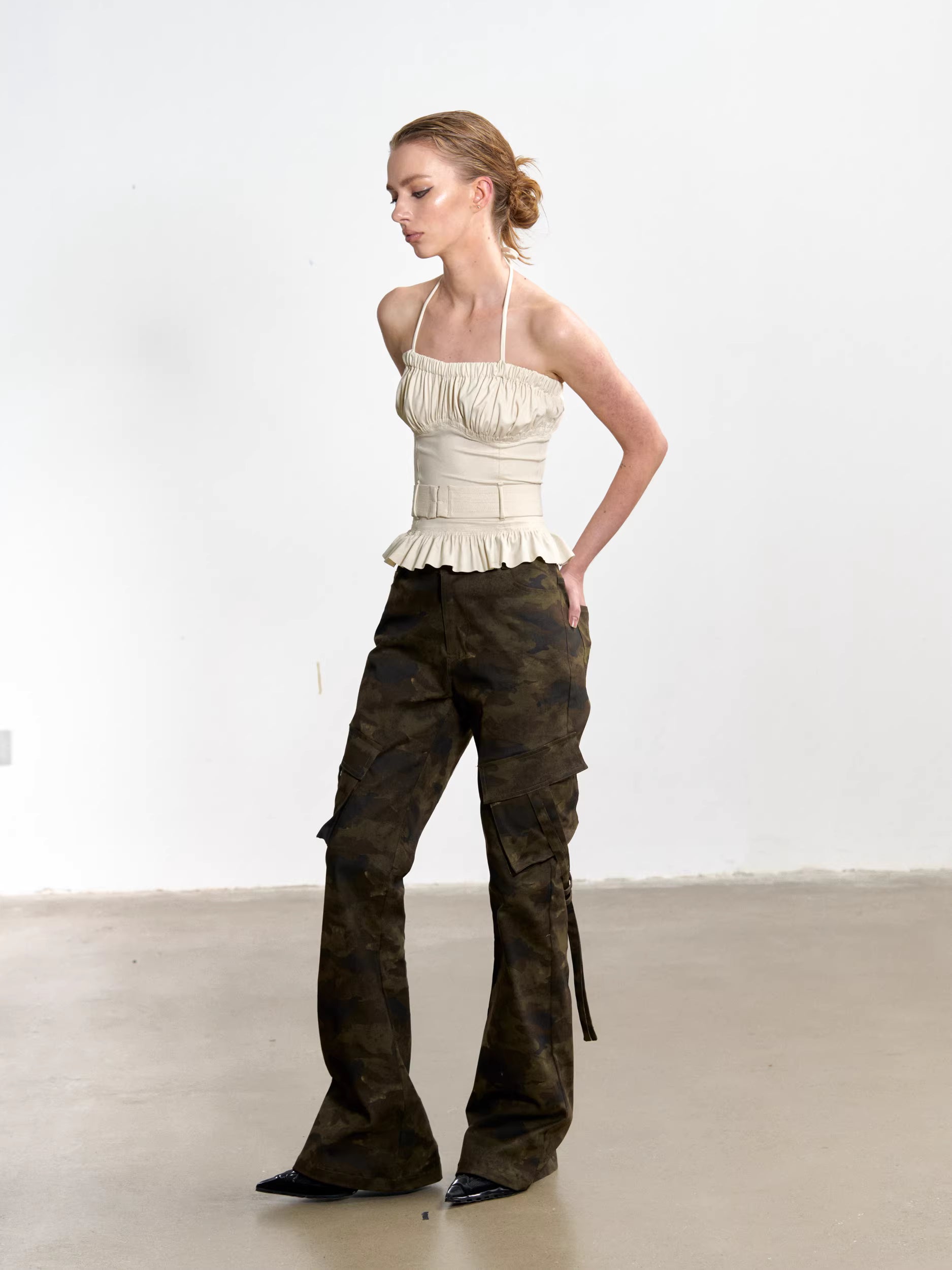 Gathered Corset Halter-Neck Top