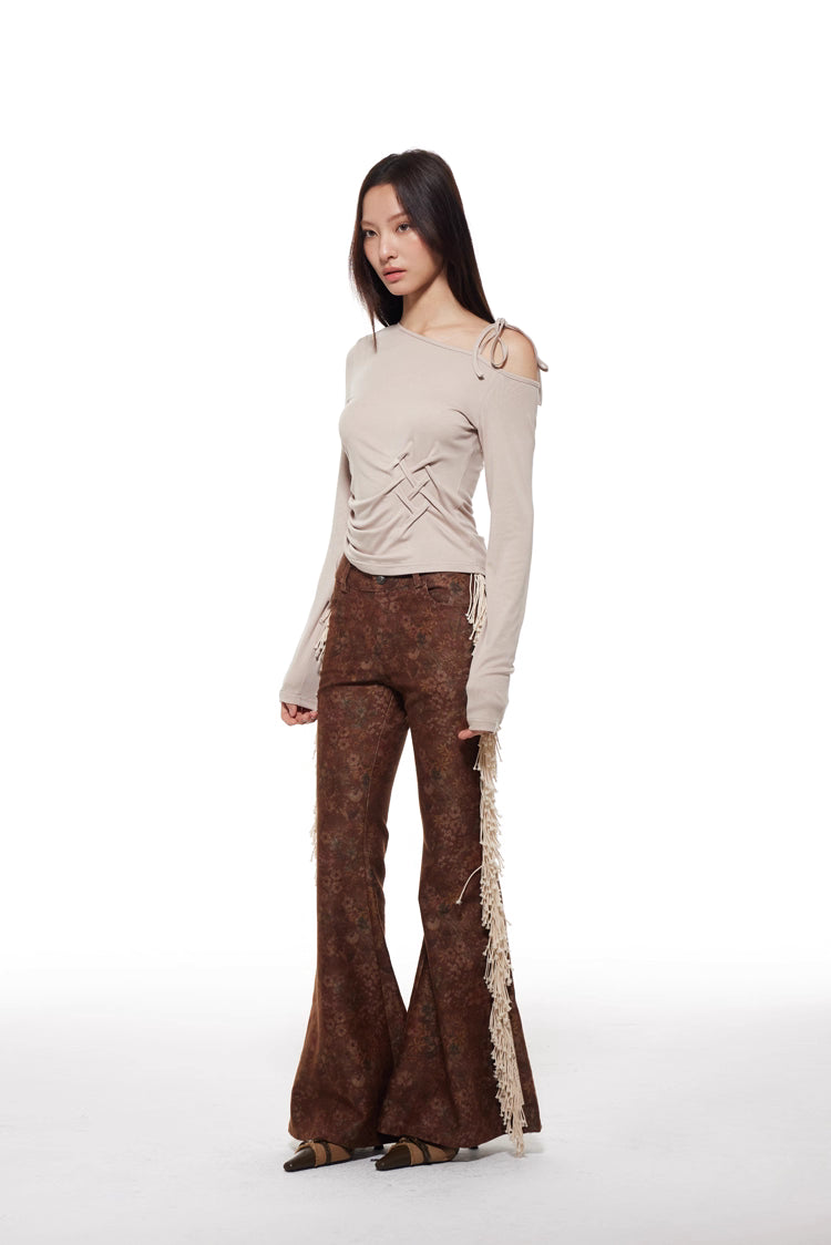 Off-Shoulder Woven Long-Sleeved Top