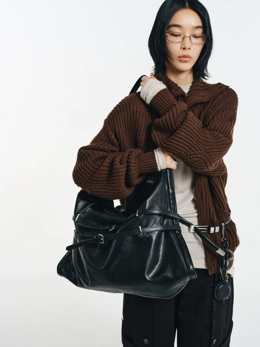 Strapped Buckle Soft-Structure Shoulder Bag