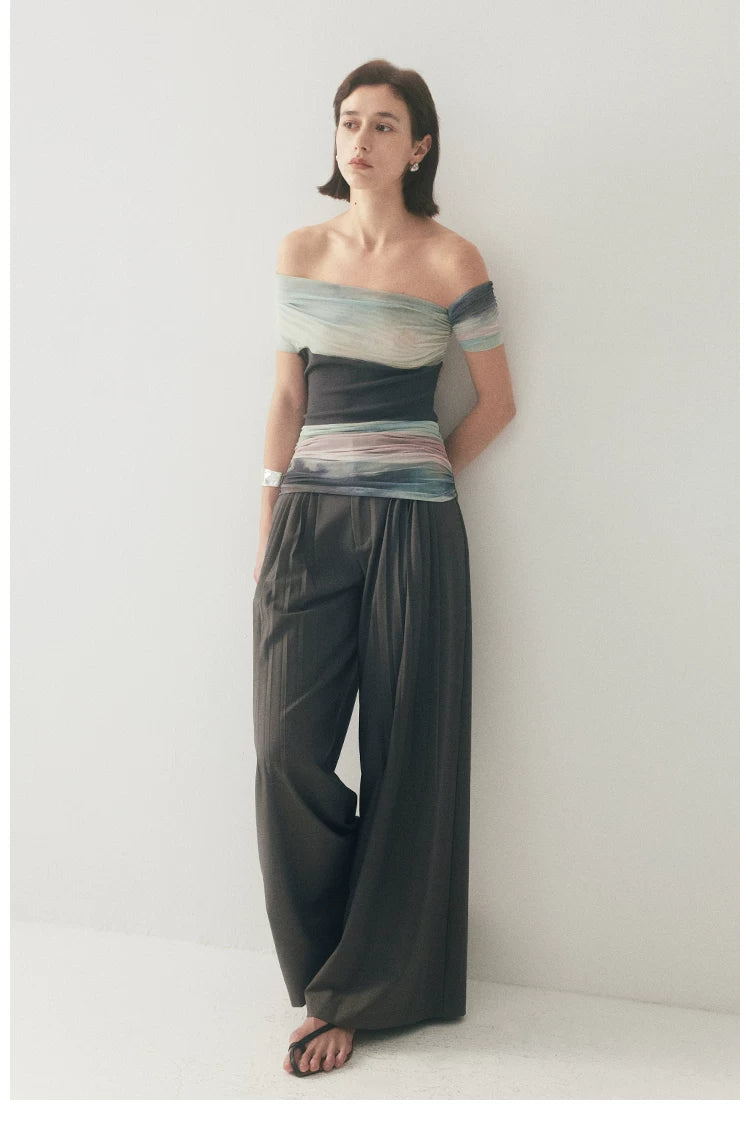 One-Shoulder Art Star Mesh Top