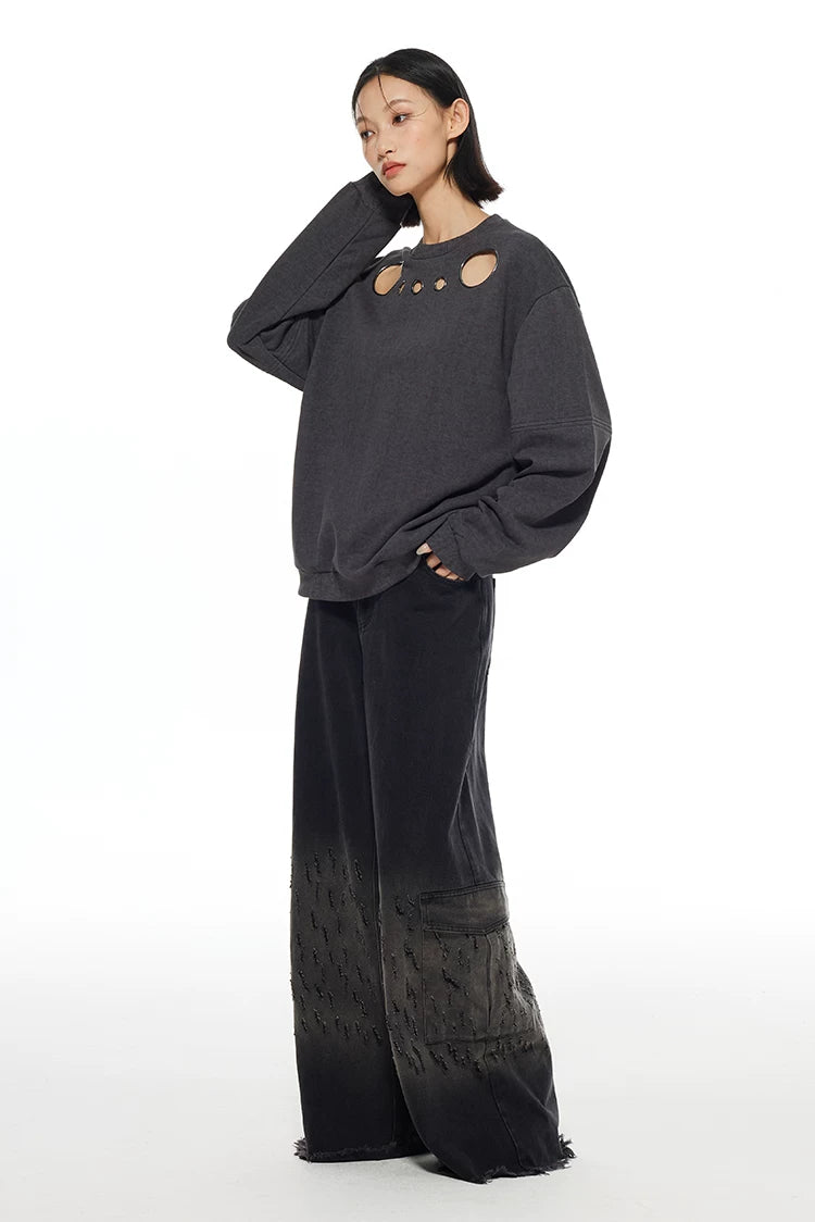Distressed Cut-Out Oversized Sweatshirt