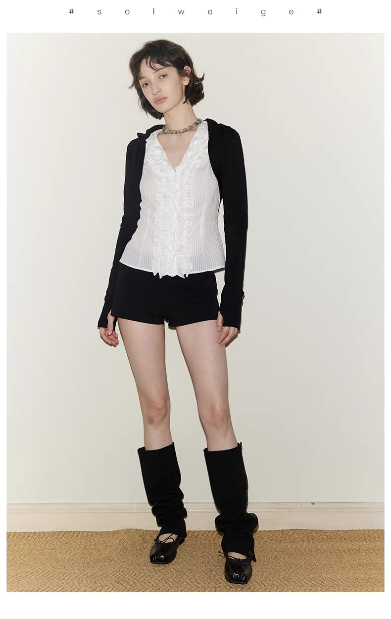 Ruffle Bodice Pinstripe Blouse