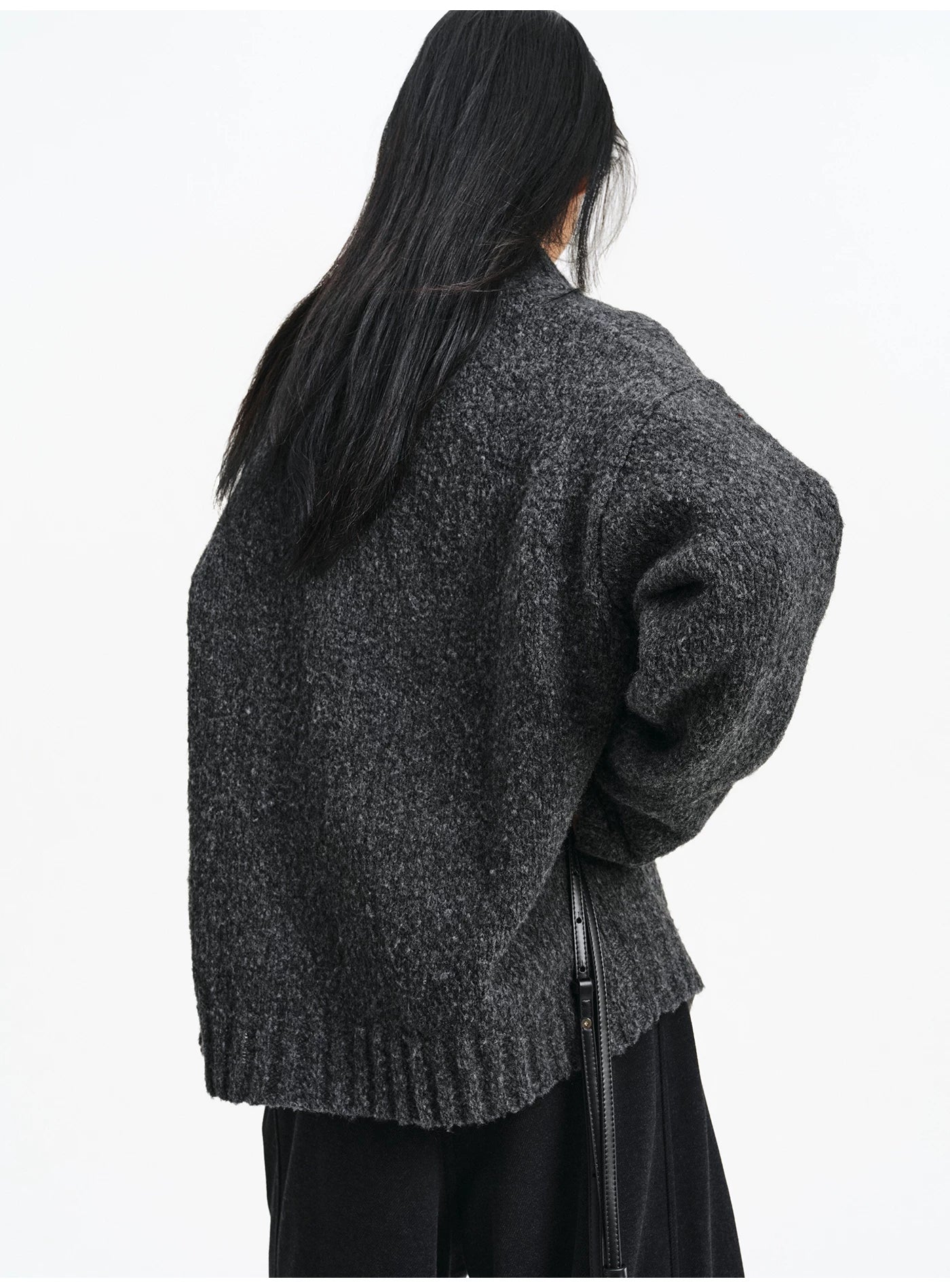 Textured Bouclé Half-Zip Knit – Charcoal