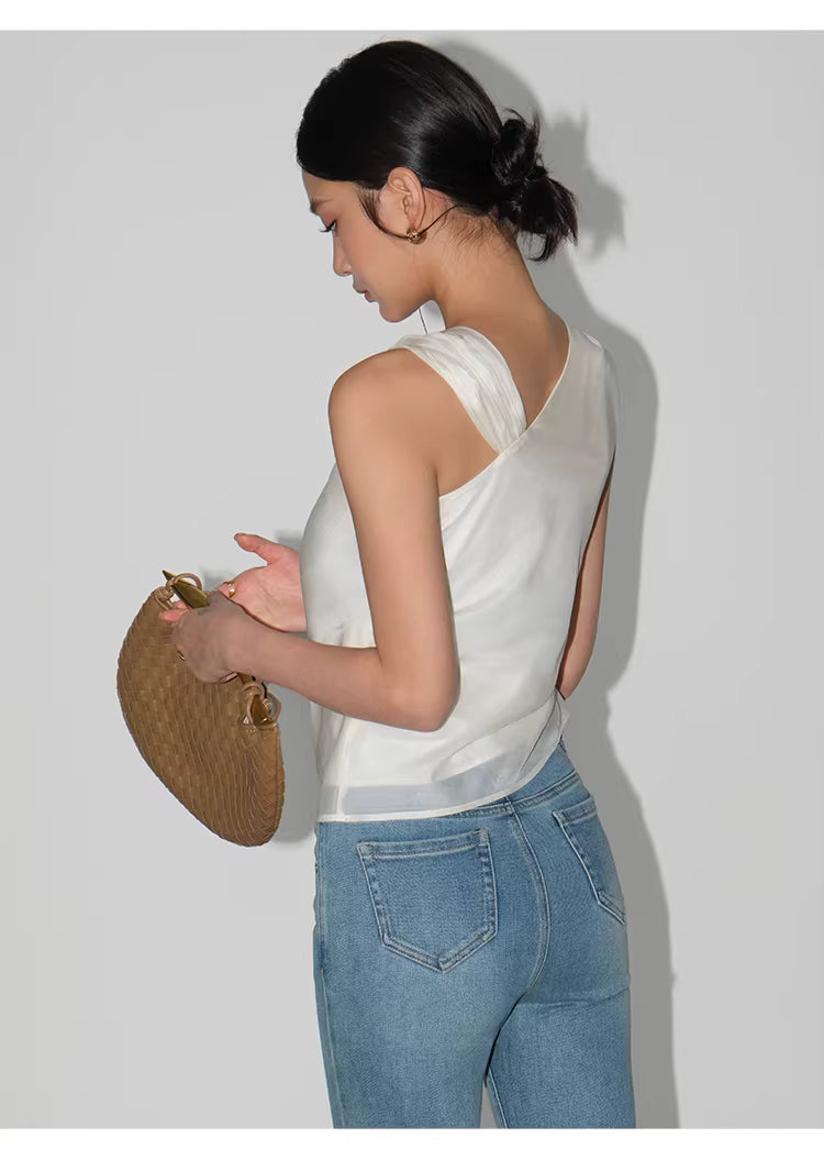 Beaded One Shoulder Top in Black Ink or White