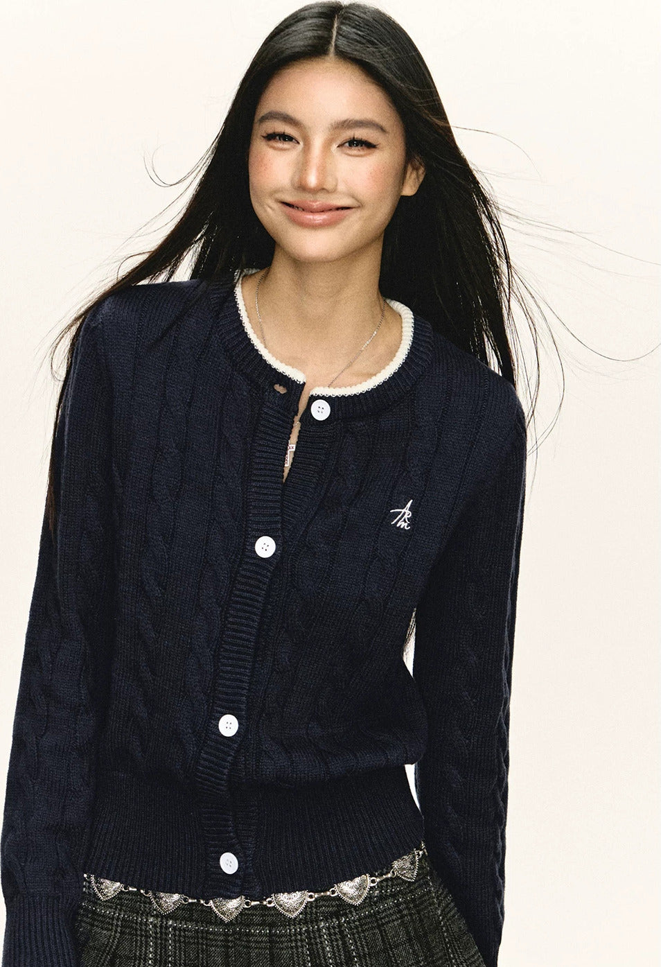 Varsity Tipped Cable Cardigan