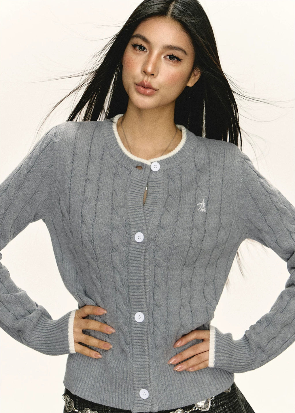 Varsity Tipped Cable Cardigan