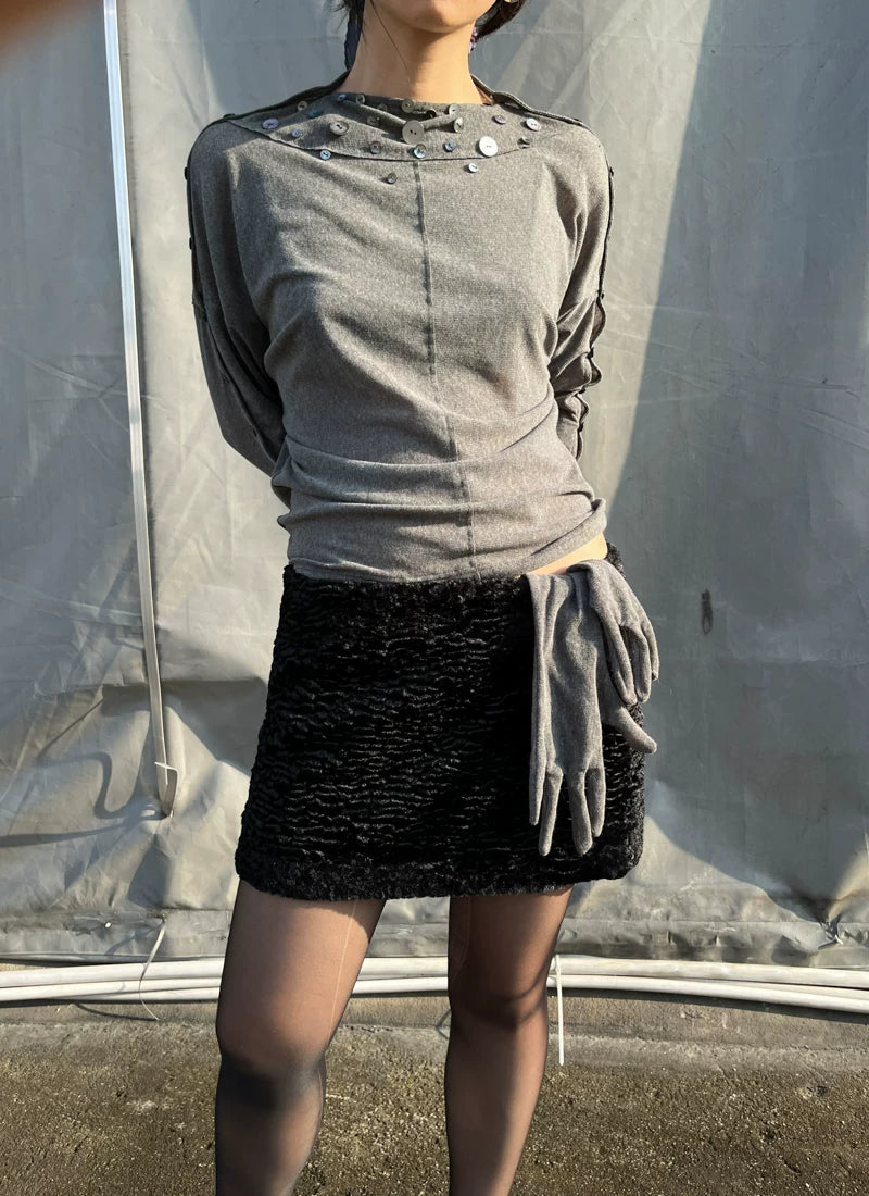 Shell Collar Button Sleeve Jersey Top