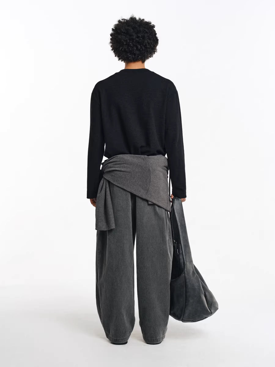 Deconstructed Wide-Leg Charcoal Trousers