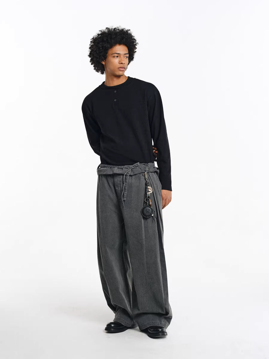 Deconstructed Wide-Leg Charcoal Trousers