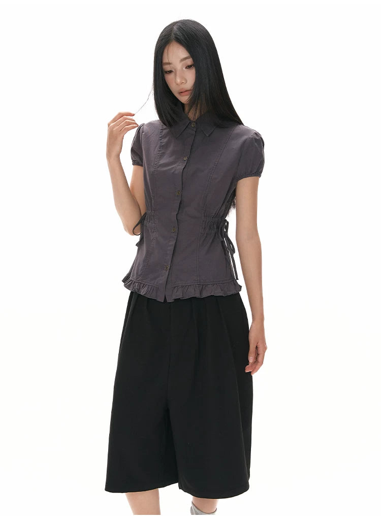 Ruched Waist Frill Hem Shirt
