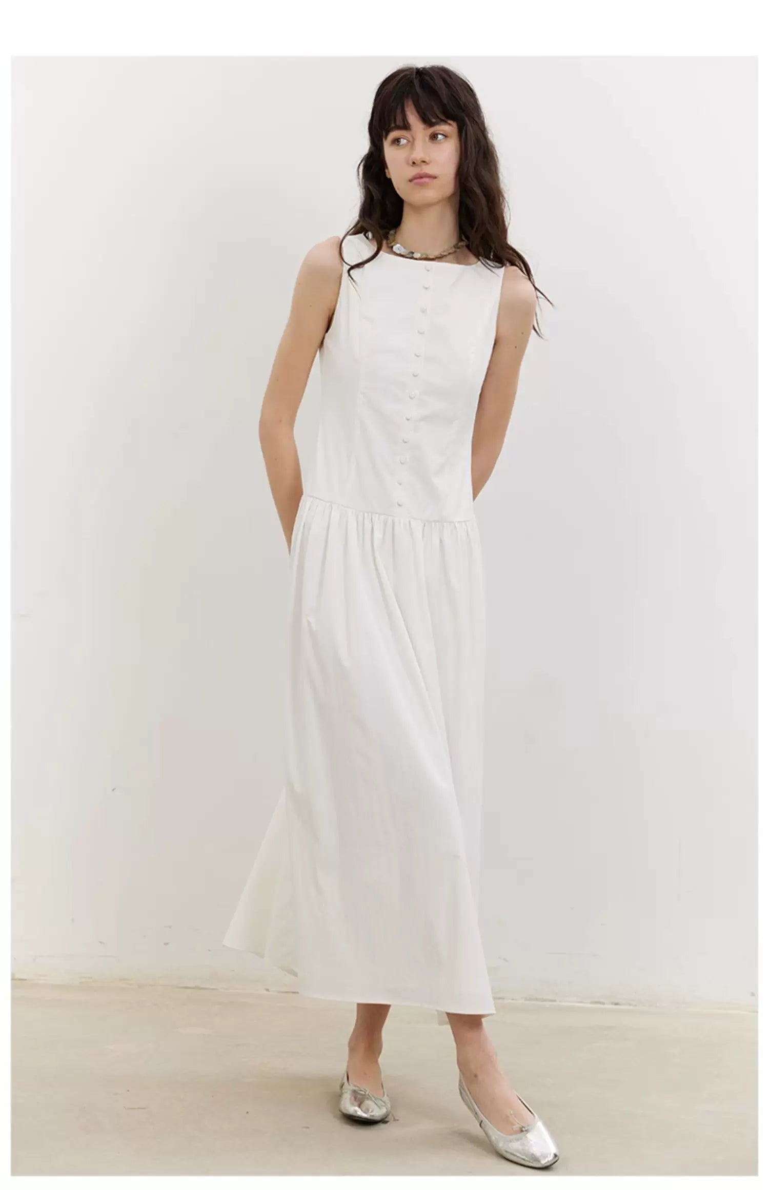 Buttonfront Gathered Maxi Dress