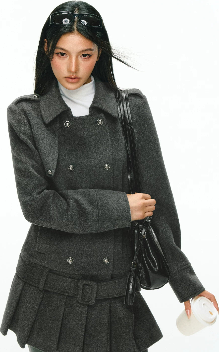 Miranda Double-Breasted Pleat Coat Dress