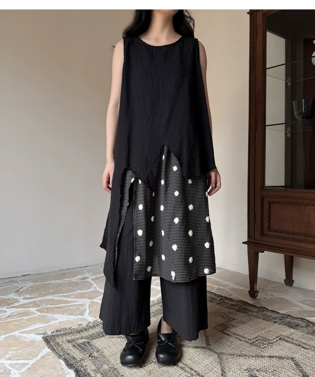 Frayed Asymmetric Linen-Cotton Longline Vest
