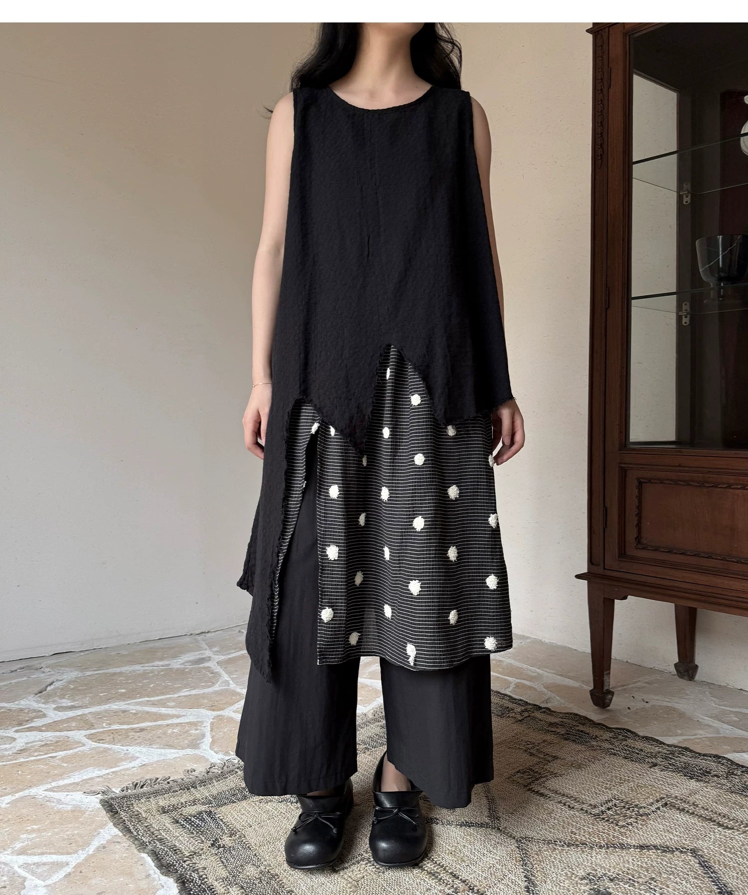 Frayed Asymmetric Linen-Cotton Longline Vest