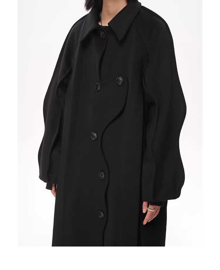 Asymmetrical Wave Placket Wool-Blend Coat