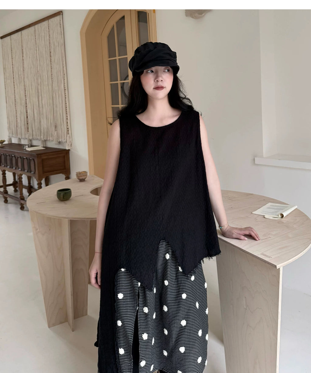Frayed Asymmetric Linen-Cotton Longline Vest
