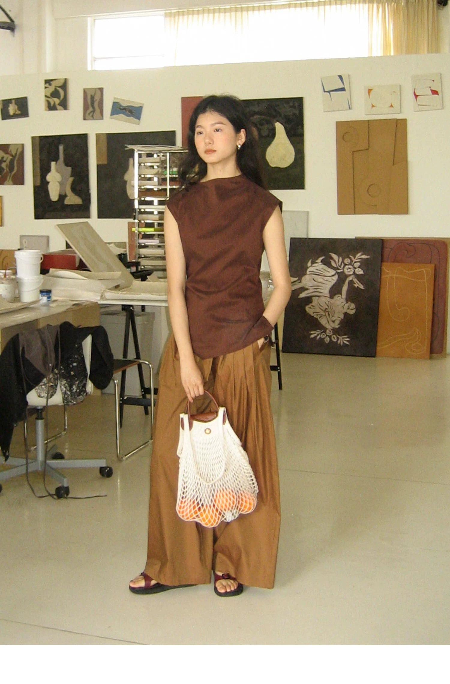 Lyocell Linen Sleeveless Top in Terracotta or Navy